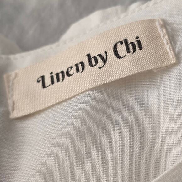 Womens White Linen Midi Strawberry Embroidered S Cottagecore Sundress PuffSleeve - Picture 10 of 11